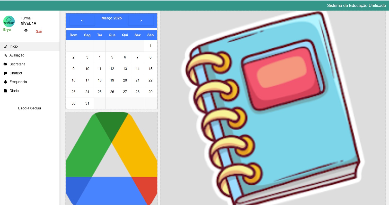 Página inicial da plataforma Seduu